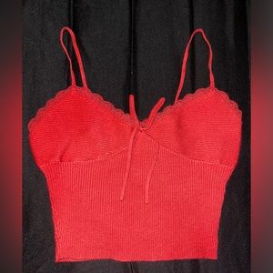 la hearts cropped lace cami with bow nwot